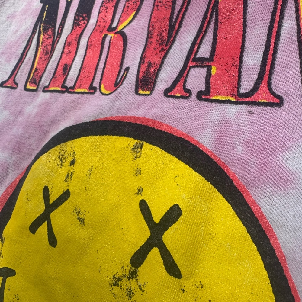 NIRVANA adults pink tie-dye graphic t-shirt with smiley face logo, unisex small - Picture 5 of 11